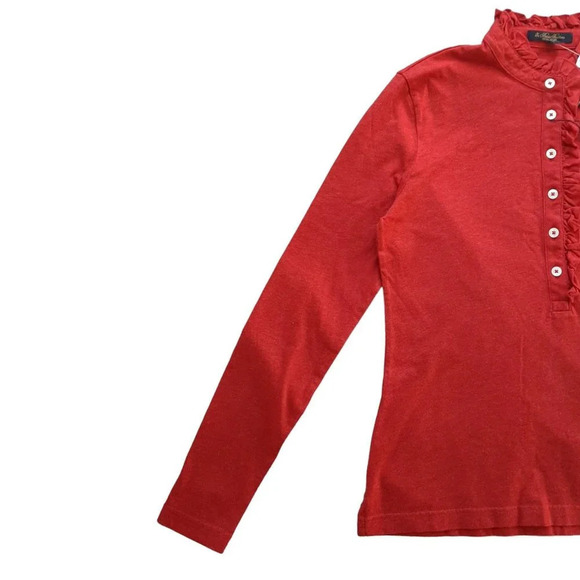 Brooks Brothers Supima Soft Blouse Ruffled Red Neck Top in Size Small - Picture 3 of 7